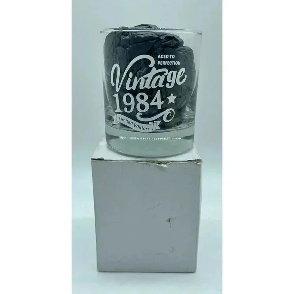 Old Fashioned Glass “Vintage 1984” Old‎ Time Information 10.25oz Whiskey Glass - Picture 1 of 2